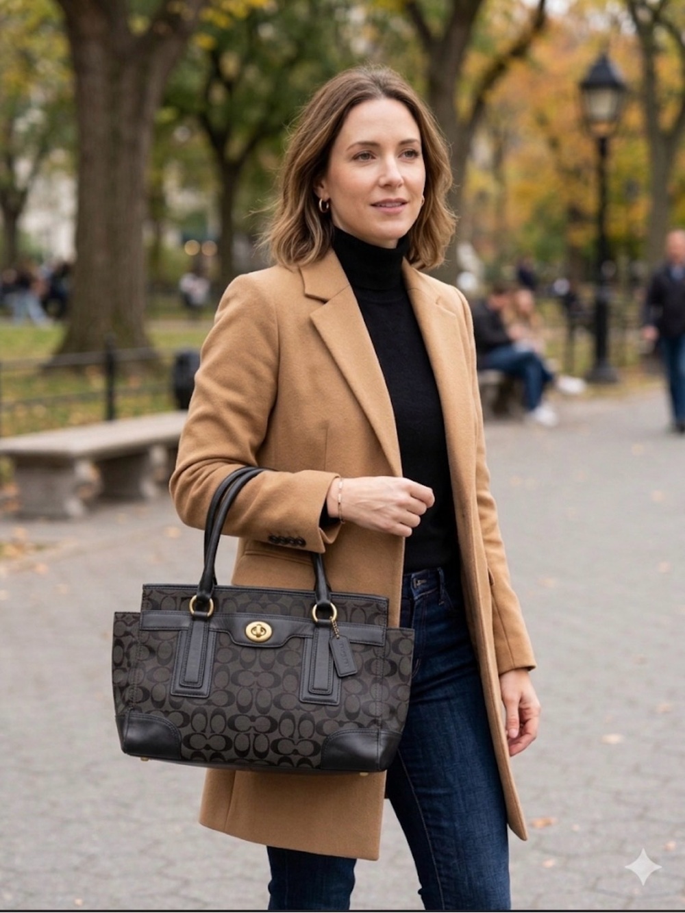 Coach Brown and Black Signature Canvas Tote